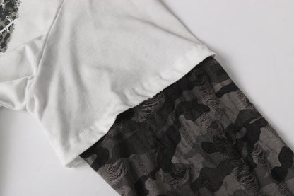Fake Layered Camo Letter Print Washed Long Sleeve T-Shirt WN25609