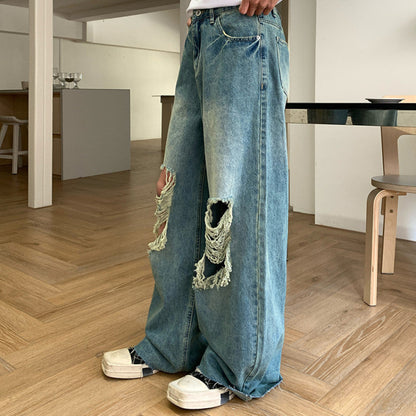 Damage Wide Leg Denim Jeans WN24941