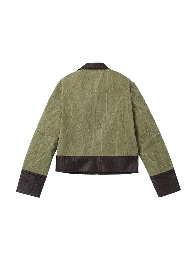 Slub Texture Contrast Panel Jacket WN27113