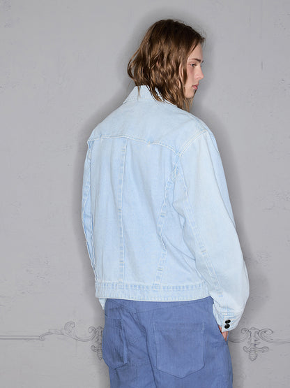 Patch Print Applique Studded Denim Jacket WN17800