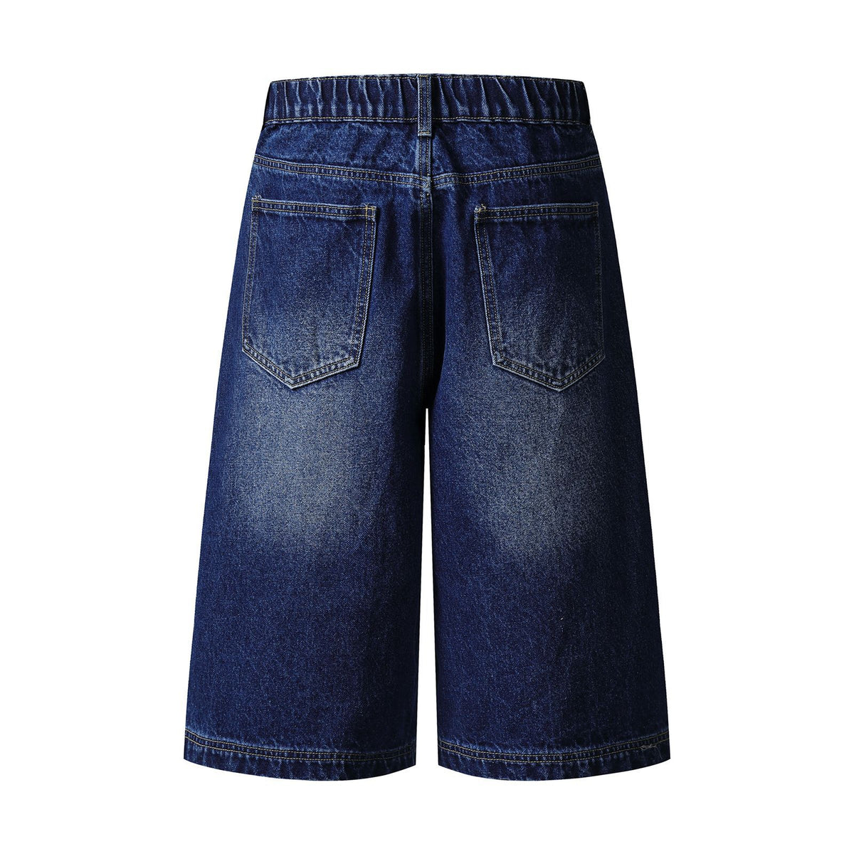 Washed Damage Star Patchwork Knee-Length Denim Jeans WN26810