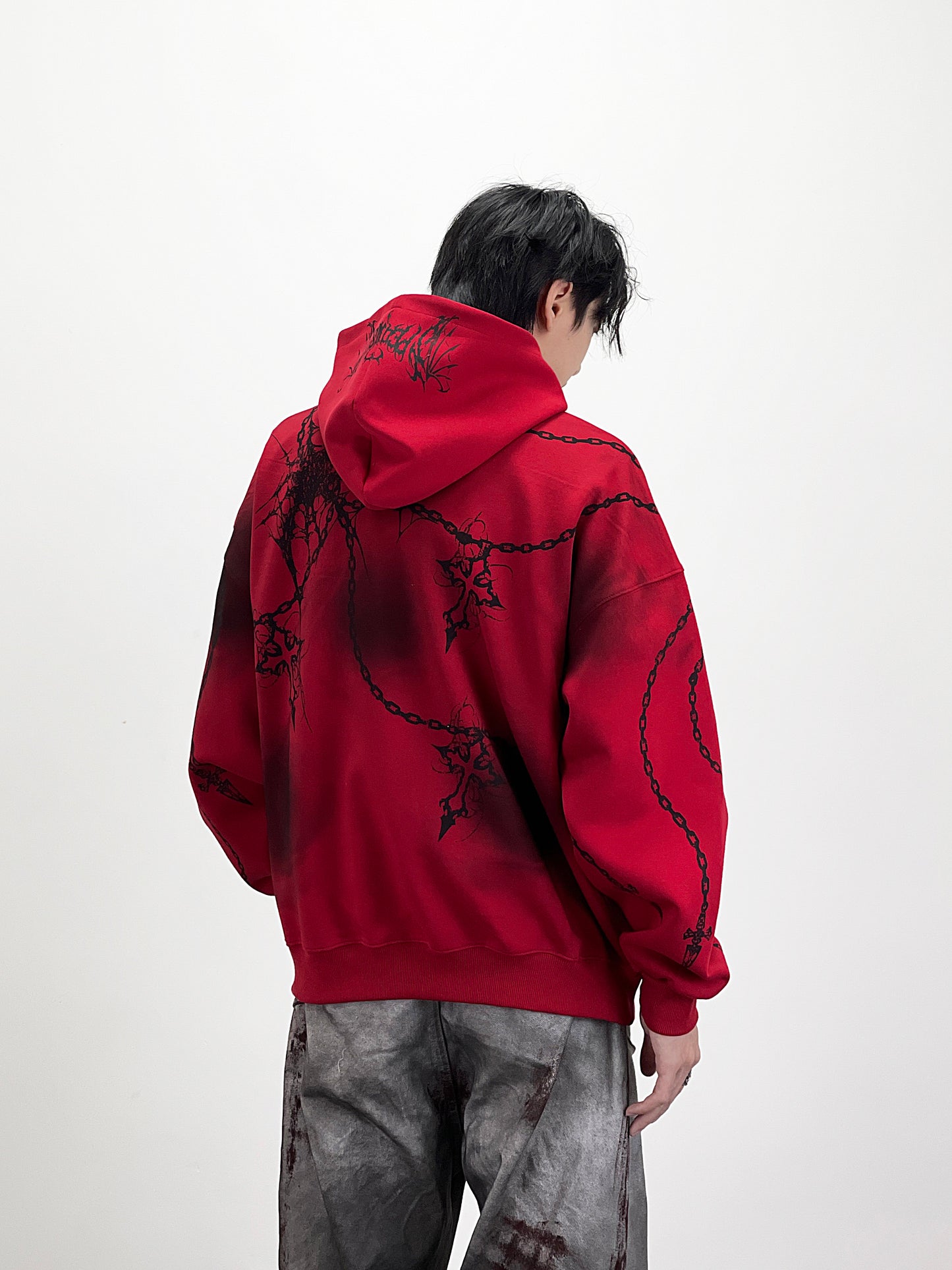 Subculture Cross Chain Print Tie-Dye Pullover Hoodie WN24256