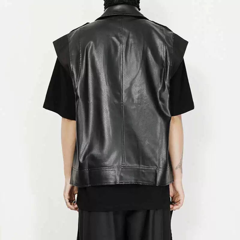 PU Leather Zipper Design Sleeveless Vest Jacket WN20196