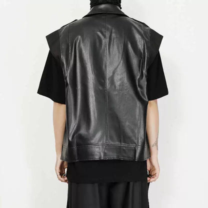 PU Leather Zipper Design Sleeveless Vest Jacket WN20196