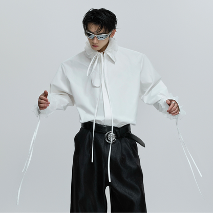 Detachable Ribbon Lace Shoulder-Pad Long Sleeve Shirt WN21713