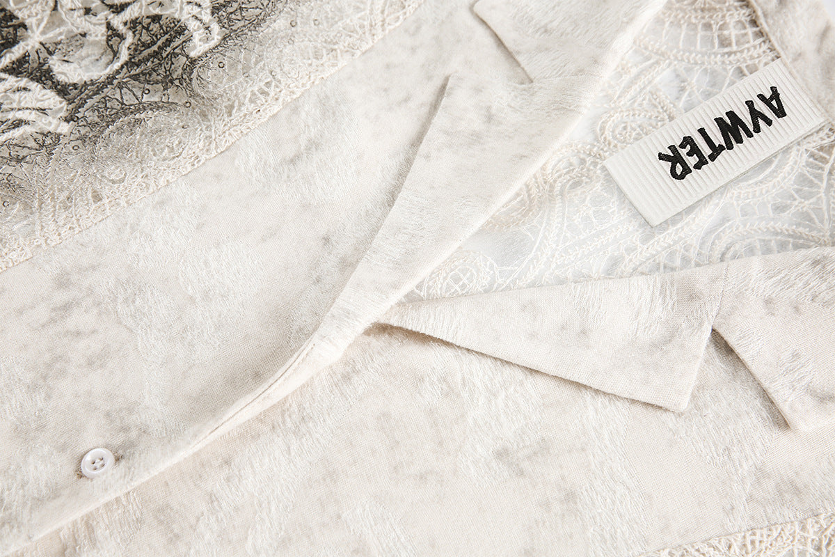 Graffiti Lace Cutout Short Sleeve Shirt WN16181