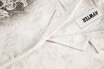 Graffiti Lace Cutout Short Sleeve Shirt WN16181