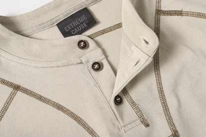 Semi-Open Collar Washed Short Sleeve T-Shirt WN25641