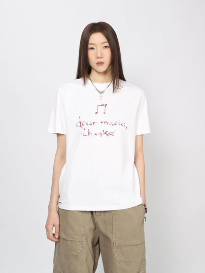 Washed Fuzzy Print Oversize Short Sleeve T-Shirt WN24425