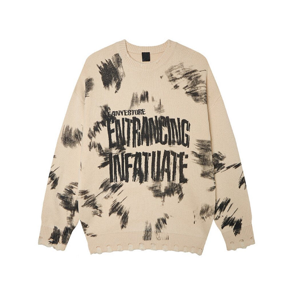 Spray Paint Print Oversize Knit Sweater WN24413