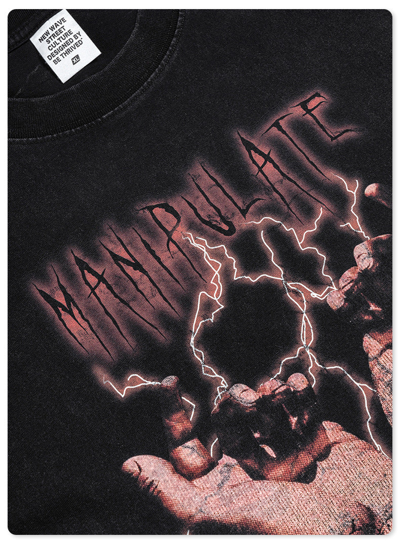 Washed Print Oversize Short-sleeve T-shirt WN6395