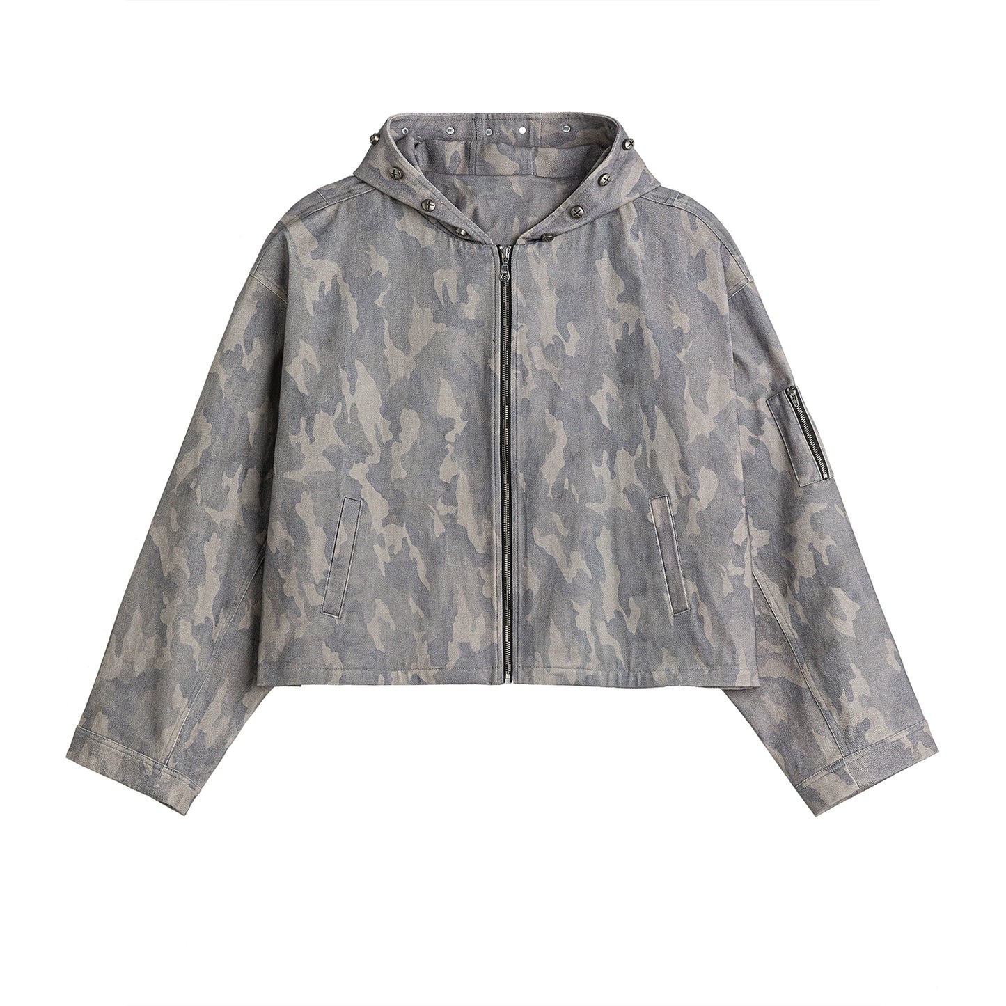 Camouflage Oversize Short Hooded Jacket & Cargo Pants Setup WN13314