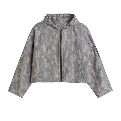 Camouflage Oversize Short Hooded Jacket & Cargo Pants Setup WN13314