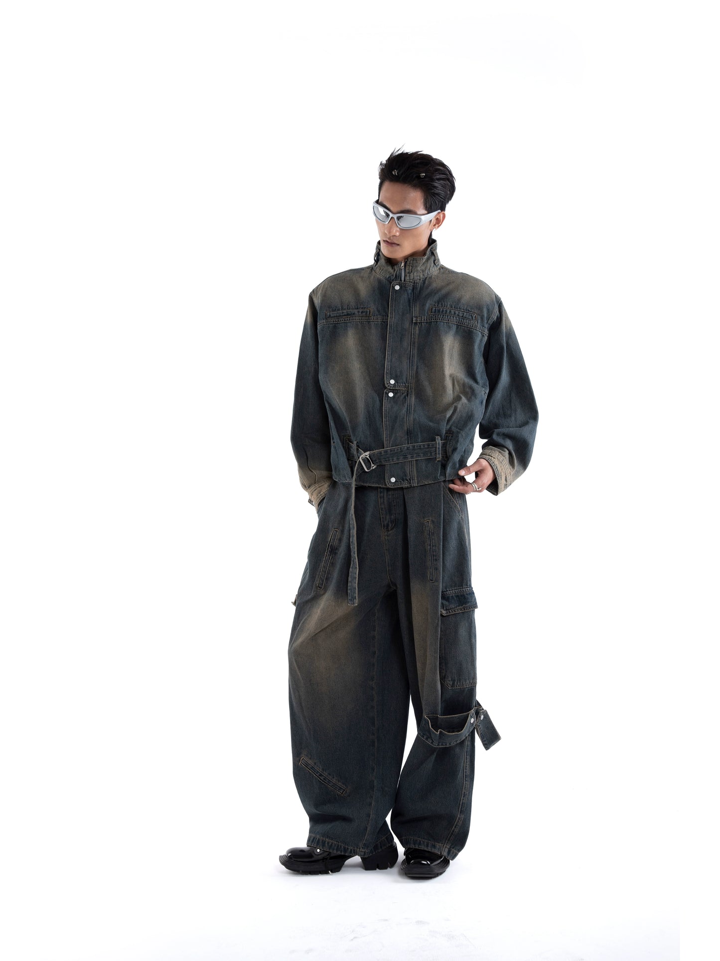 Fringe Strap Washed Denim Jacket & Denim Jeans Setup WN20644