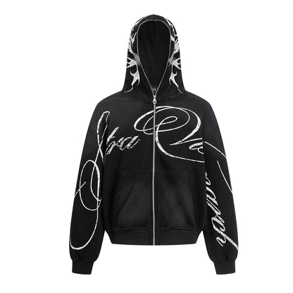 Letter Tribal Print Zipper Hoodie WN25438