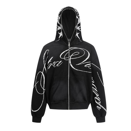 Letter Tribal Print Zipper Hoodie WN25438