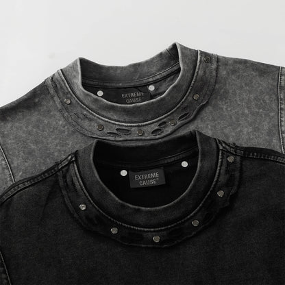 Heavy Washed Fade Stitching Short Sleeve T-Shirt WN25671