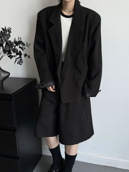 Basic Oversize Tailored Jacket & Wide Leg Half Pants Setup WN19369