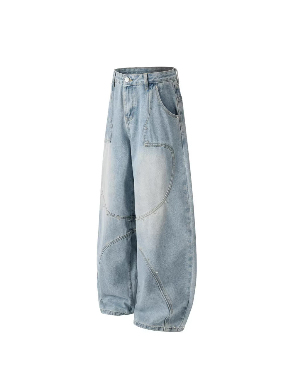 Metal Stud Curved Wide Leg Denim Jeans WN27847