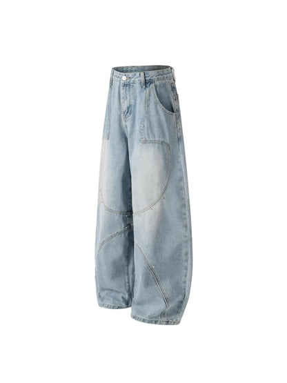 Metal Stud Curved Wide Leg Denim Jeans WN27847