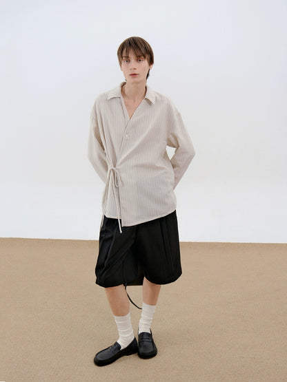 Stripe Belted Long Sleeve Shirt WN21615