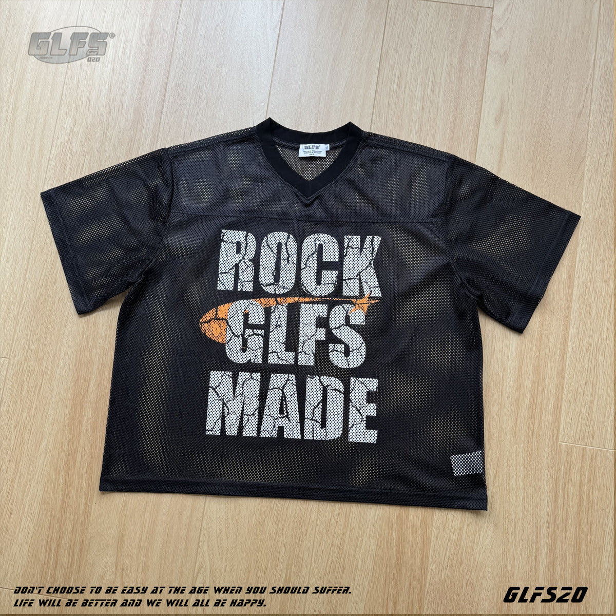 Mesh Letter Print V-Neck Short Sleeve T-Shirt WN26482