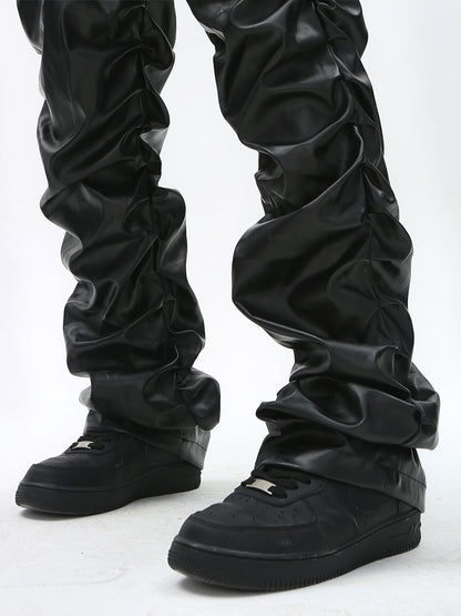 PU Leather Pleats Straight Pants WN25754