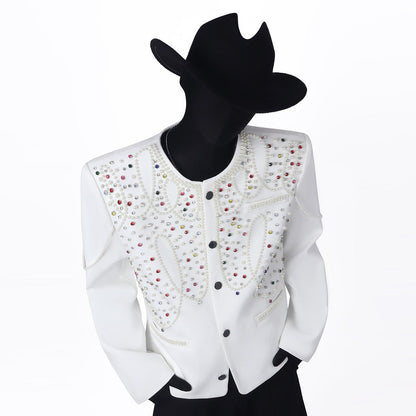 Rhinestone Pearl Decor Tailored Jacket WN23699