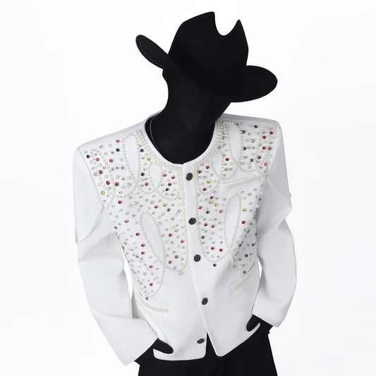 Rhinestone Pearl Decor Tailored Jacket WN23699