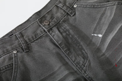 Whisker Ink Splash Curved Wide Leg Denim Jeans WN26157