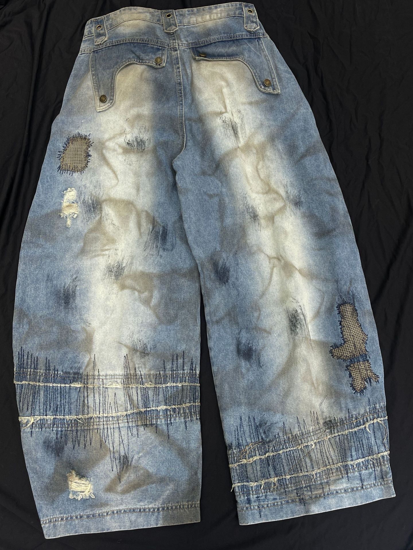 Washed Curved Wide Leg Denim Jeans WN16531