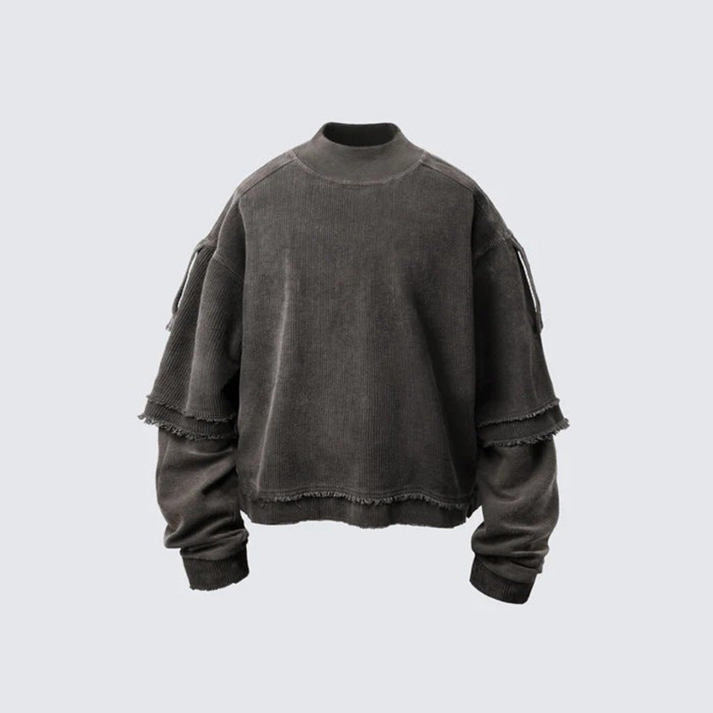 Washed Damage Fake Layered Long Sleeve T-Shirt WN28096
