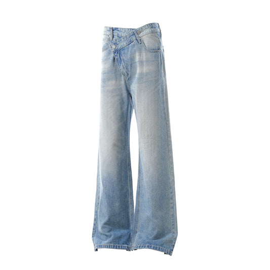 Dirty Washed Irregular Flare Denim Jeans WN26118