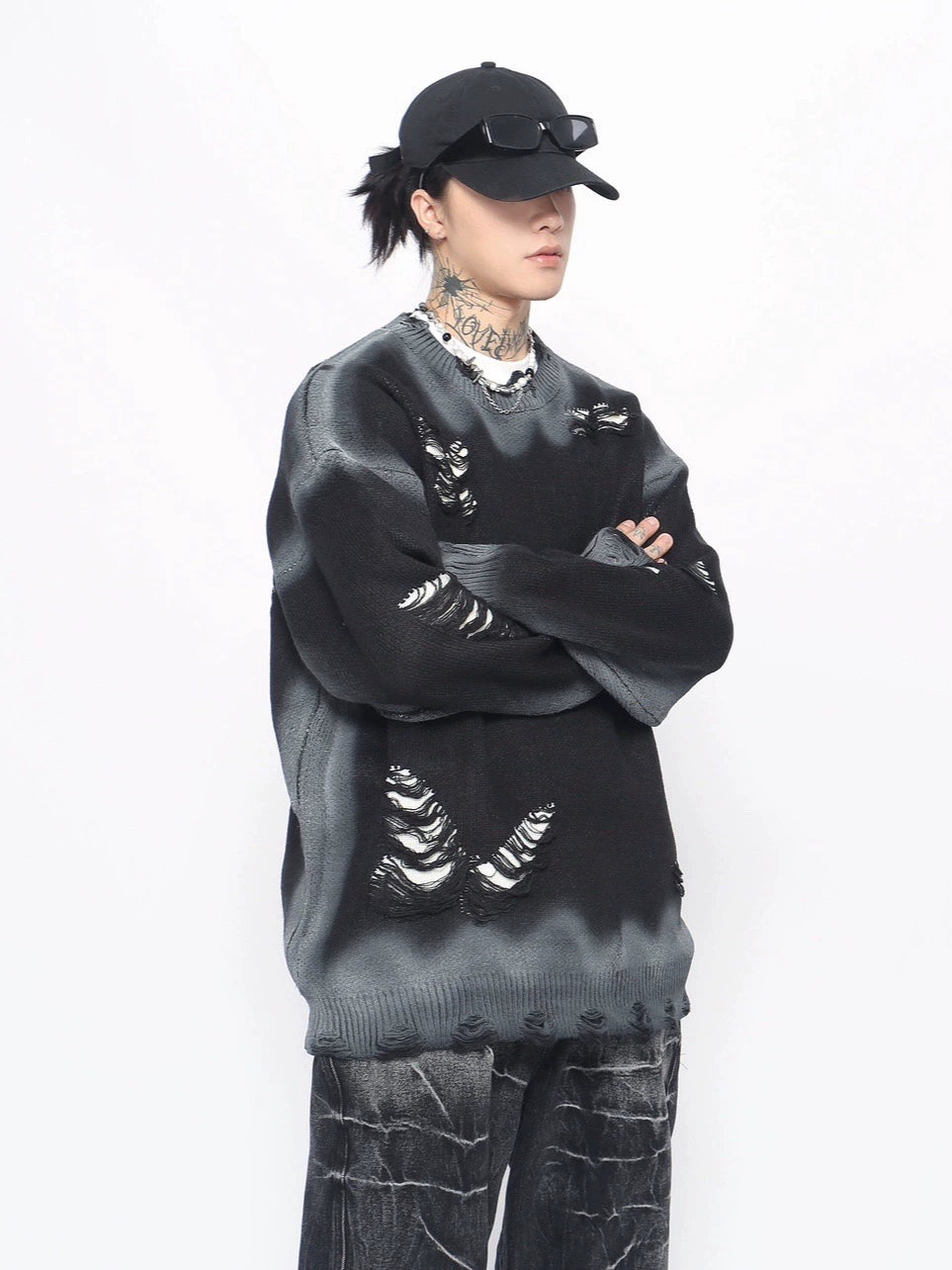 Paint-Splattered Damage Oversize Knit Sweater WN10897