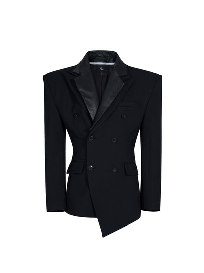 Detachable PU Leather Collar Wool Tailored Jacket & Straight Leg Pants Setup WN21772