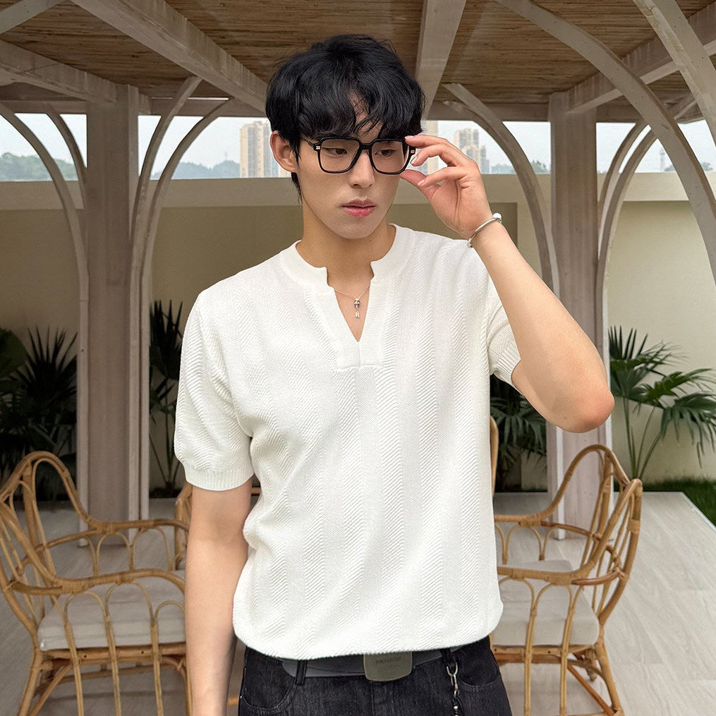 Texture V-Neck Knit T-Shirt WN24918