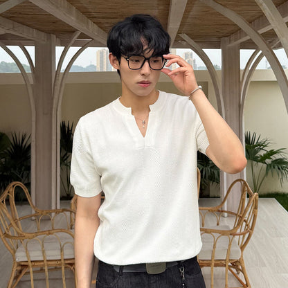 Texture V-Neck Knit T-Shirt WN24918