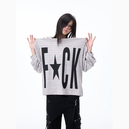 Contrast Stripe Slogan Print Oversize Long Sleeve T-Shirt WN27321