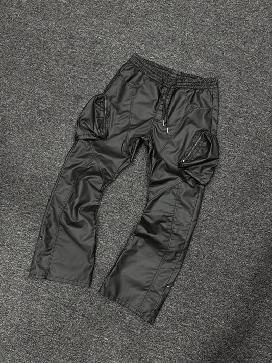 Bullet Pocket Zipper Coated Wide Leg Straight Denim Jeans WN17691