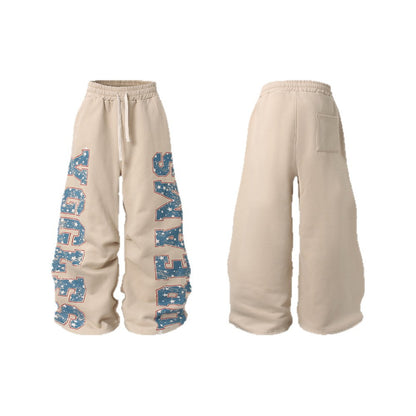 Wide Leg Letter Print Drawstring Sweatpants WN26534