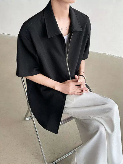 Double Zipper Design Short Sleeve Shirt WN19323