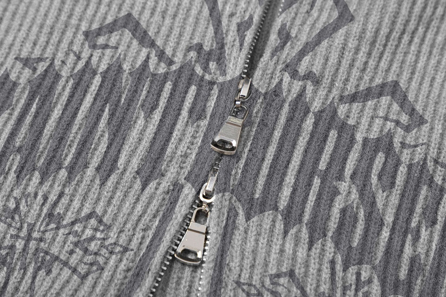 Cross Letter Print Double Zipper Stand Neck Knit Cardigan WN11504