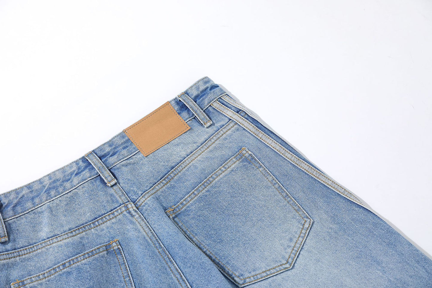 Washed Whisker Pin Tuck Wide Leg Denim Jeans WN26126