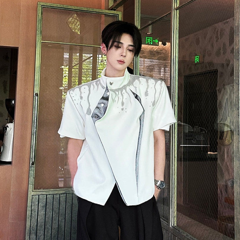 Standing-Collar Short Sleeve Shirt WN25074
