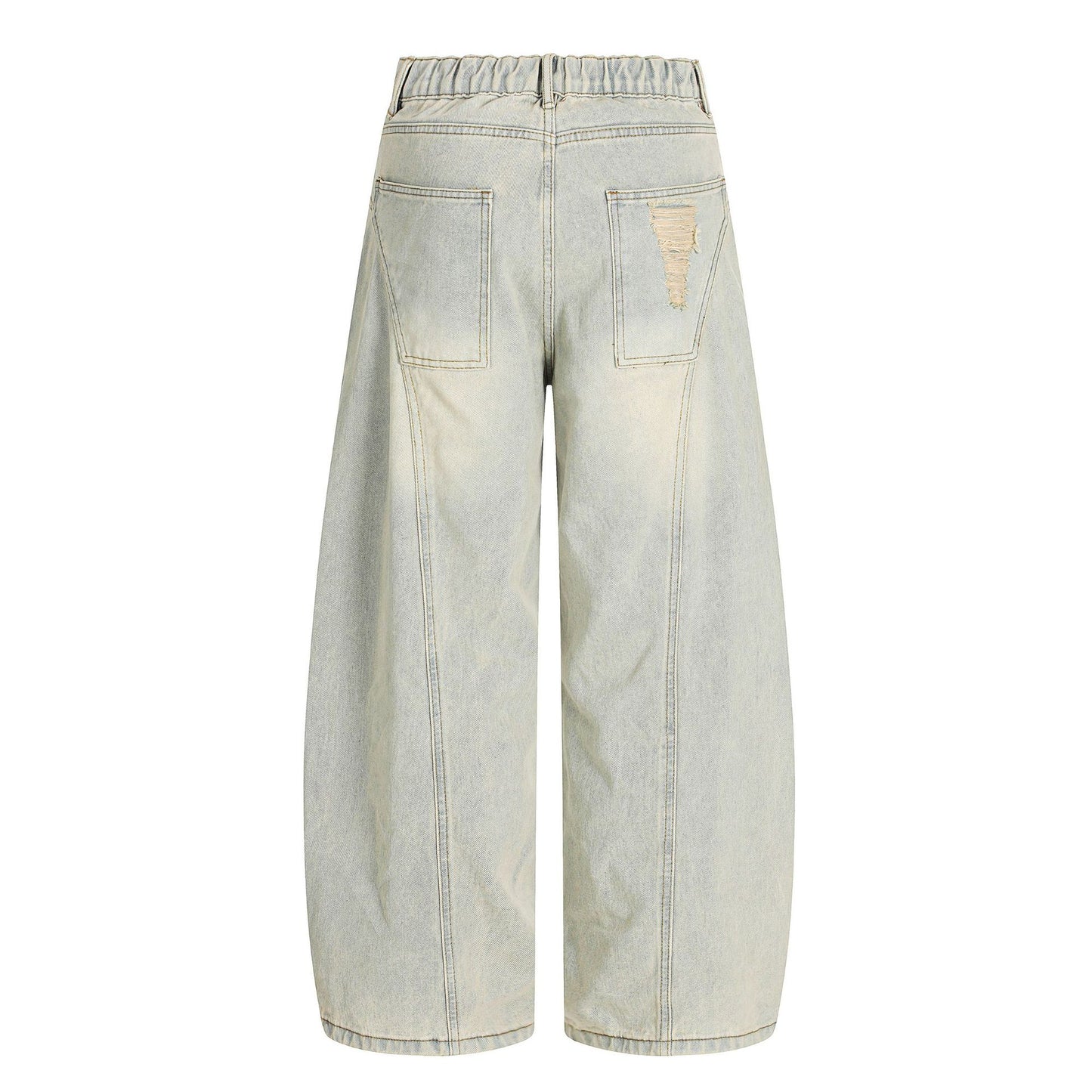 Washed Damage Curved Wide Leg Denim Jeans WN25912