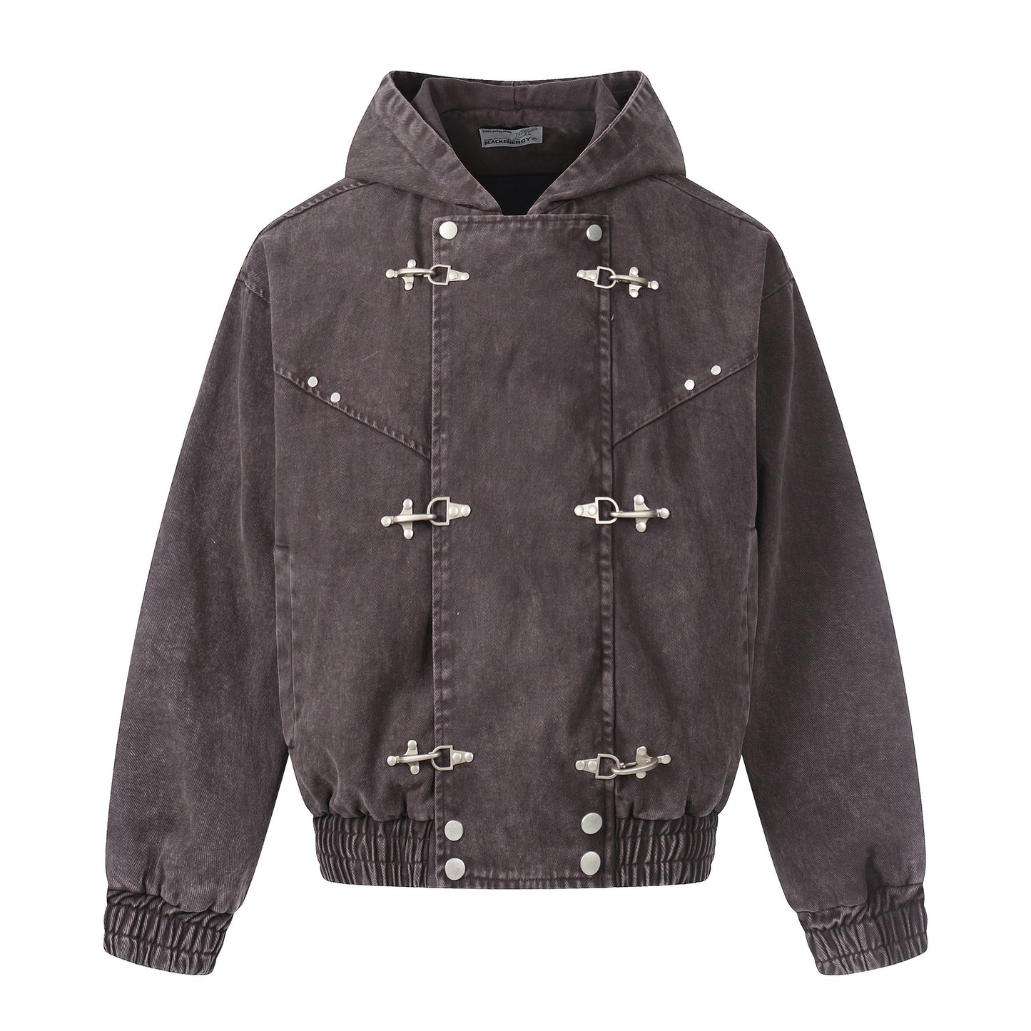 Washed Metal Buckle Hooded Denim Jacket WN23044