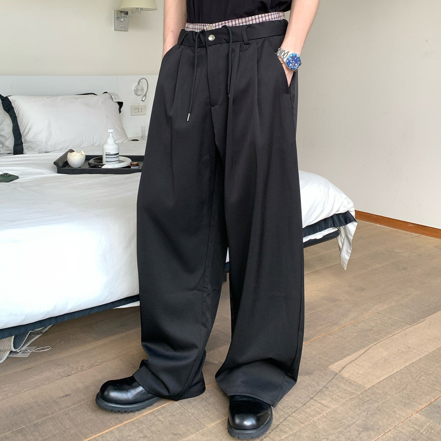 Check Layered Wide Leg Trousers WN24948