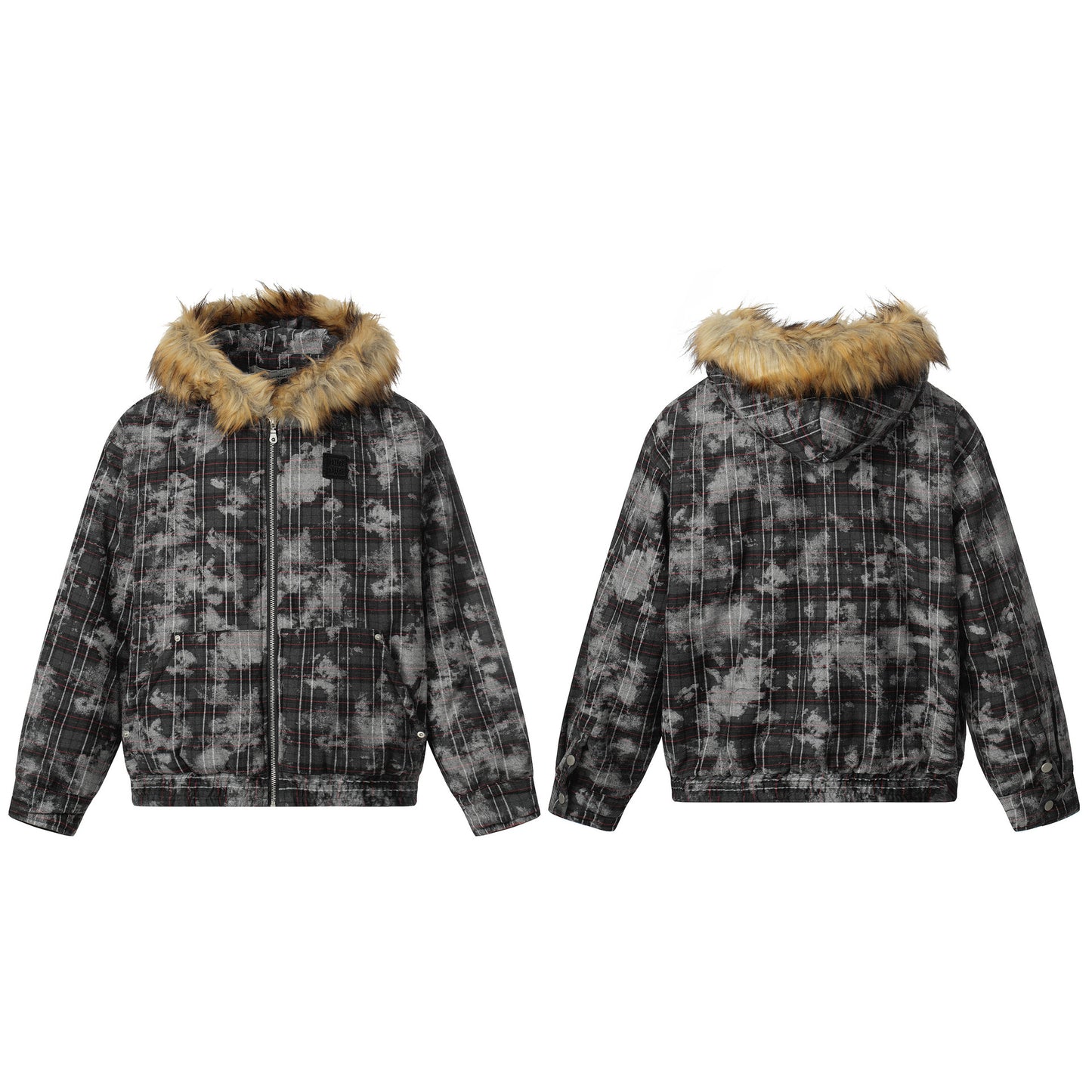Fake Fur Collar Lamb Fleece Plaid Puffer Jacket WN21884