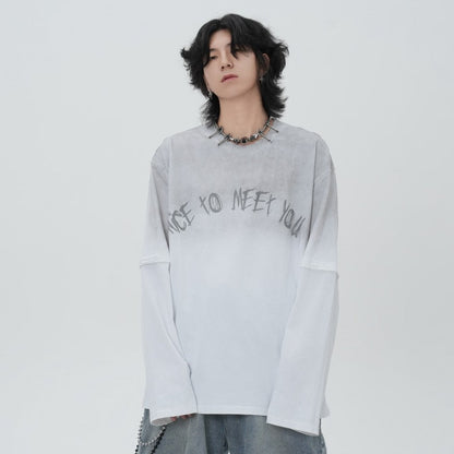 Washed Fake Layered Letter Graphic Short Sleeve T-Shirt WN28014