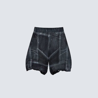 Multi-Panel Frayed Mesh Patchwork Half Pants WN27859